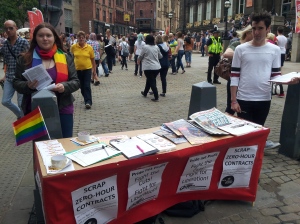 Campaigning against cuts, homophobia, transphobia and zero-hour contracts 