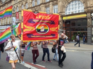 Leeds TUC banner on the Leeds Pride parade